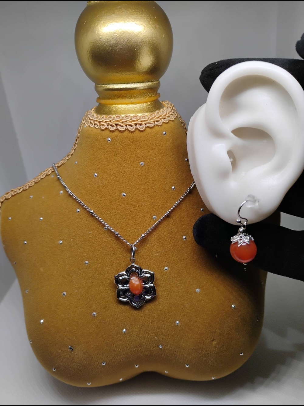 Flower Natural Carnelian Gemstone Jewelry Set